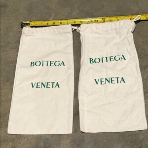 Authentic Bottega Veneta White Drawstring Dust Bags with Green Logo (Pair)